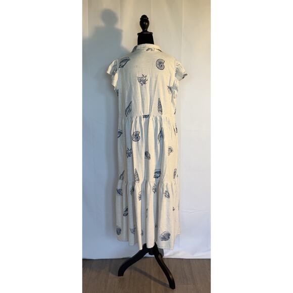 June & Delancey Cream Blue Seashell Tiered V- Neck Women’s DressBeach Costal Xl - Picture 8 of 13
